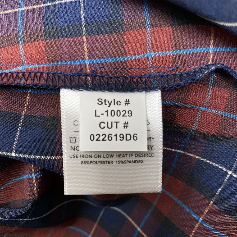 Mizzen Main Plaid Stretch Leeward Collection Shirt Large Red Spandex Mix - Picture 3 of 8